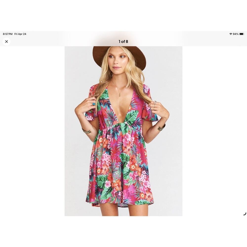 Show Me Your Mumu Austin Mini Dress Women Small Pink Tropical Floral V-Neck